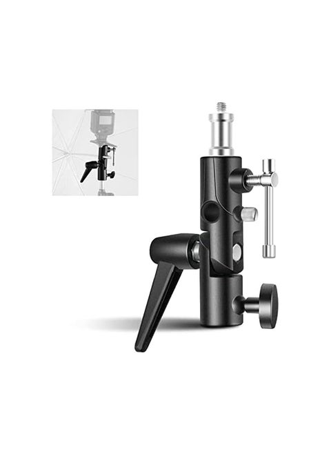 Camera Flash Bracket H-Type Mount with Umbrella Softbox Holder， 180° Swivel Adjustable Metal Light Stand Adapter with 1/4" to 3/8" Screw Adapter for Speedlite LED Lamp Light Stand Tripod