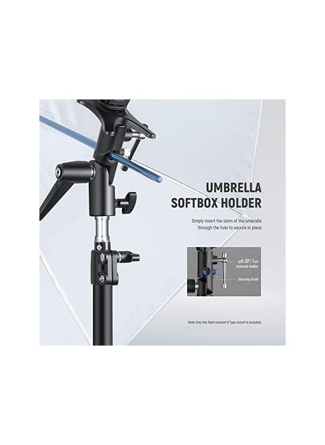 Camera Flash Bracket H-Type Mount with Umbrella Softbox Holder， 180° Swivel Adjustable Metal Light Stand Adapter with 1/4" to 3/8" Screw Adapter for Speedlite LED Lamp Light Stand Tripod