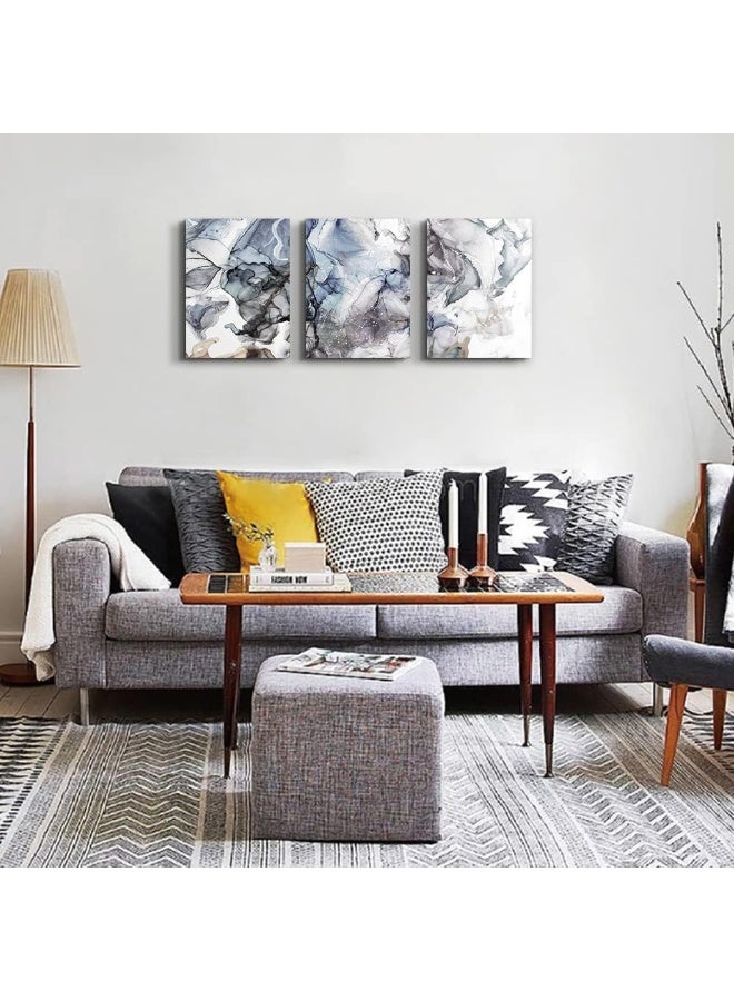 TTHYUEWS Canvas Art - 3 Piece Abstract Wall Art, 12x16 inches Each, Modern Home Decor, Kitchen, Bathroom, Living Room, Office Wall Decorations, Ink Paintings, Ready to Hang - Image 2