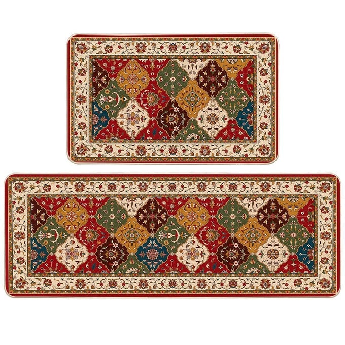 2 PCS KITCHEN MATS WATERPROOF MEMORY FOAM KITCHEN RUGS STANDING DESK MAT FLOOR MATS COMFORT RUNNER RUG CARPETS FOR KITCHEN FLOOR RED