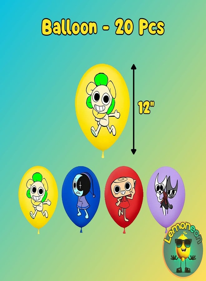 Lemoneon Dandy's World Birthday Party Decorations Supplies Happy Birthday Banner Cake Cupcake Toppers Balloons Background - Image 5