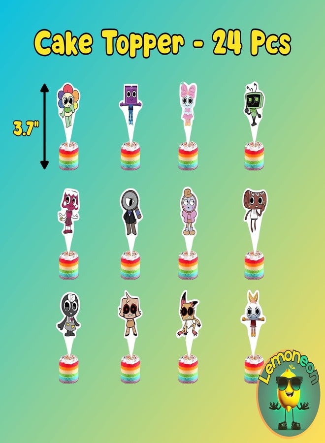 Lemoneon Dandy's World Birthday Party Decorations Supplies Happy Birthday Banner Cake Cupcake Toppers Balloons Background - Image 4