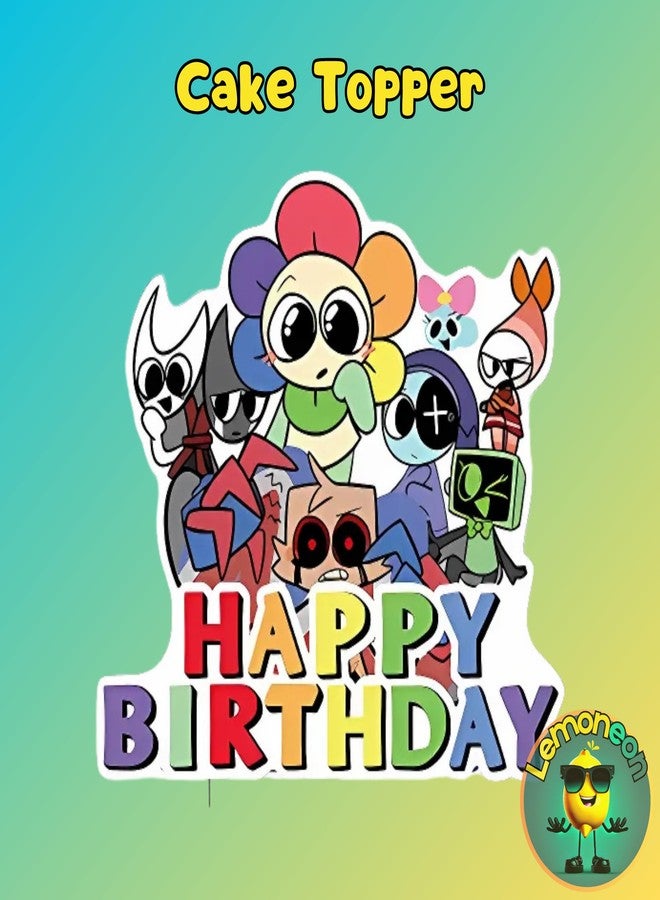 Lemoneon Dandy's World Birthday Party Decorations Supplies Happy Birthday Banner Cake Cupcake Toppers Balloons Background - Image 3