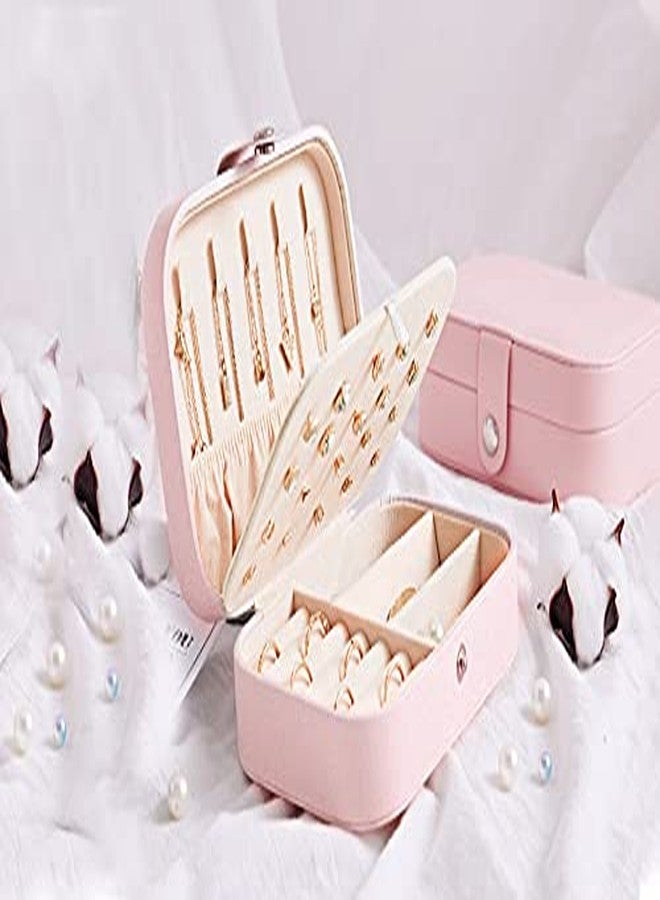 أوفيرا علبة مجوهرات أوفيرا، علبة تخزين صغيرة لحفظ المجوهرات أثناء السفر، مناسبة للخواتم والأقراط والقلائد والأساور، مصنوعة من الجلد الصناعي الفاخر، علبة هدايا أنيقة للفتيات والسيدات. (لون وردي) - Image 1