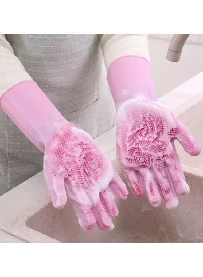 Silicone gloves made of two pieces, multi-colored kitchen cleaning gloves. - Image 1