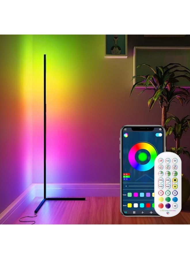 مصباح أرضي ذكي لزاوية الغرفة بنظام RGB RGB، إضاءة محيطة متغيرة الألوان LED مع تطبيق وتحكم عن بعد، إضاءة مزاجية مع مؤقت ومزامنة مع الموسيقى لغرفة المعيشة وغرفة النوم - Image 1