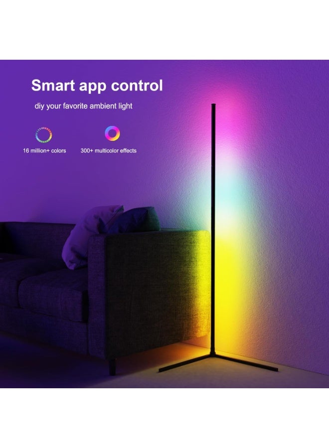 مصباح أرضي ذكي لزاوية الغرفة بنظام RGB RGB، إضاءة محيطة متغيرة الألوان LED مع تطبيق وتحكم عن بعد، إضاءة مزاجية مع مؤقت ومزامنة مع الموسيقى لغرفة المعيشة وغرفة النوم - Image 3