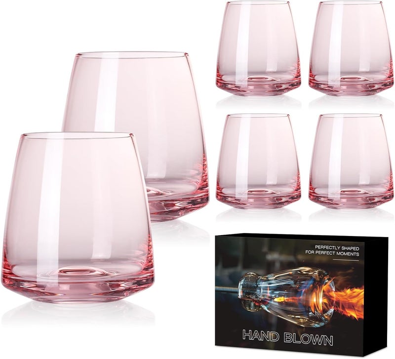 Cyrelwing Pink Stemless Wine Glasses Set 6-Colorful Wine Glasses Stemless for Wine water,whiskies, juices, cocktails,Unique Gifts for Mother day Birthday Wedding Party - Image 1