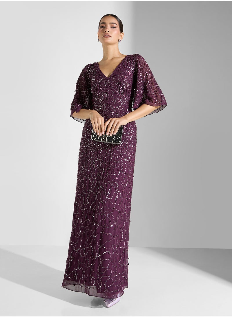 Maya Angel Sleeve All Over Embellished Maxi Dress  - Image 4