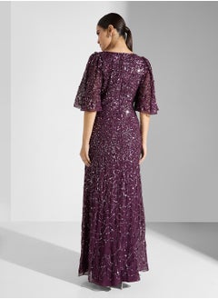Maya Angel Sleeve All Over Embellished Maxi Dress  - Image 2
