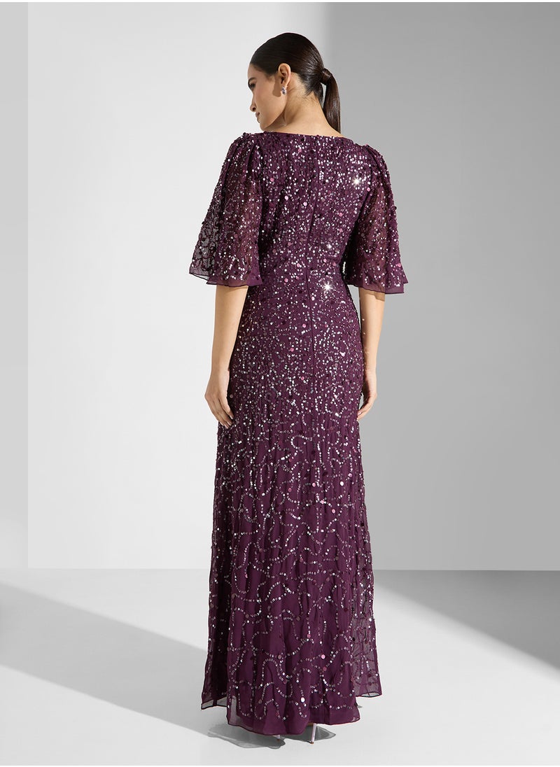 Maya Angel Sleeve All Over Embellished Maxi Dress  - Image 2