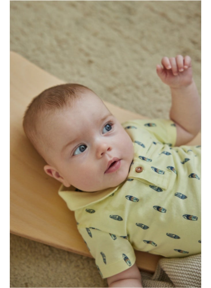 Dirkje Boys Baby Set Polo Shorts Light Yellow Dark Blue - Image 3