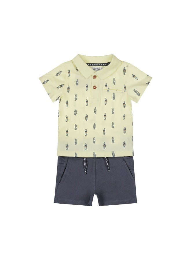 Dirkje Boys Baby Set Polo Shorts Light Yellow Dark Blue - Image 1