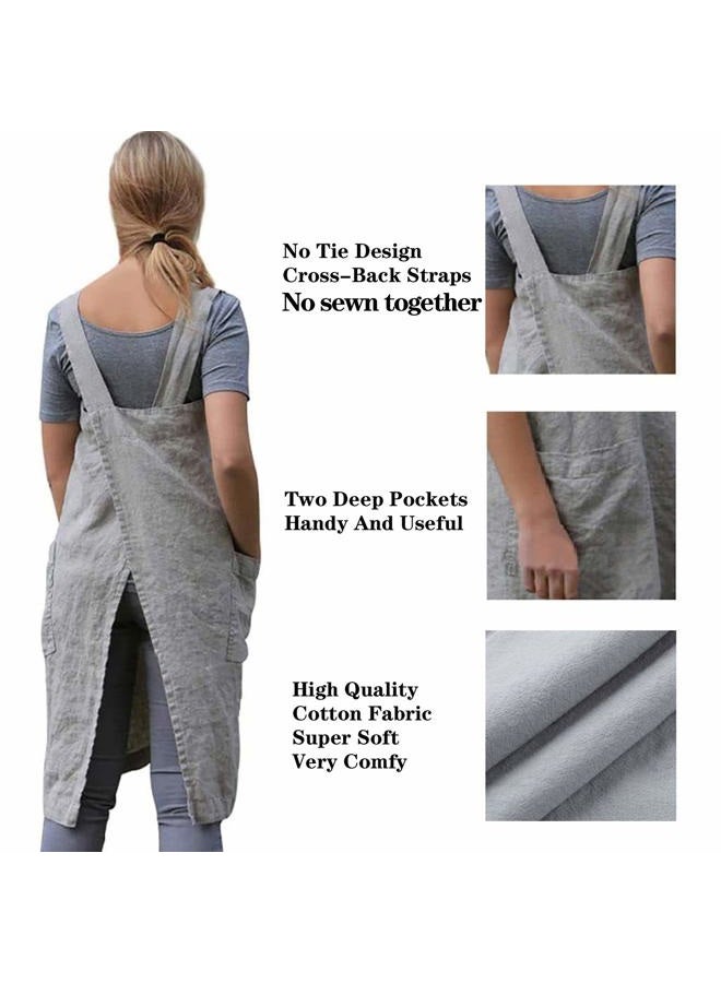 VLZUFE Cotton Linen Apron for women Cross Back Apron Pinafore Dress for Baking Cooking Gardening Work, Royal Blue, S - Image 4