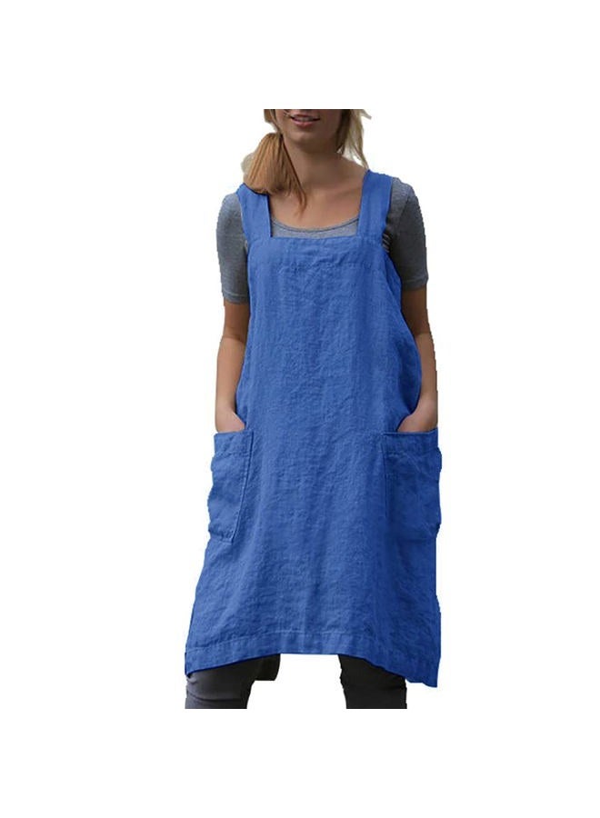VLZUFE Cotton Linen Apron for women Cross Back Apron Pinafore Dress for Baking Cooking Gardening Work, Royal Blue, S - Image 1