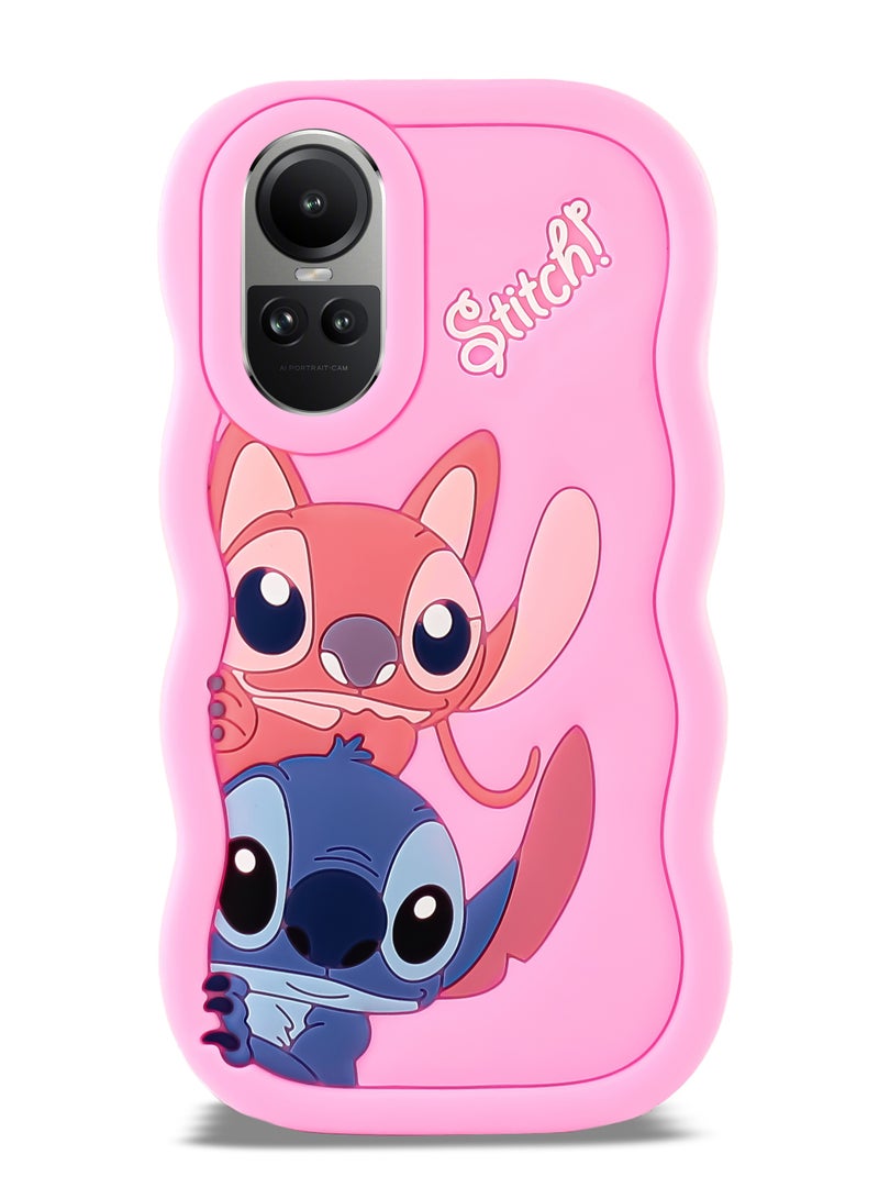Lilo and Stitch Cartoon 3D Wavy Soft Silicone Phone Case for Oppo Reno 10 5G/Reno 10 Pro 5G (Pink) - Image 1