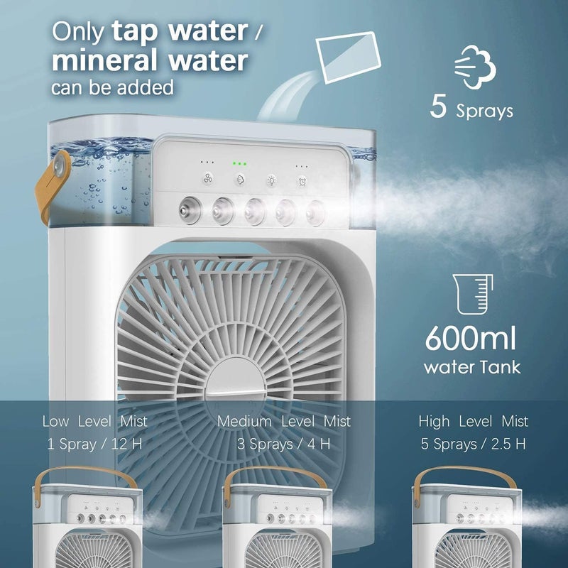 ONERIOUS Mini Cooler for Room Cooling Mini AC Portable Mini Fan Artic Cooler with 7 Colors LED Light 123 H Timer 3 Wind Speeds and 3 Spray Modes for OfficeHomeDorm MINI COOLER AC FAN 1208 - Image 5