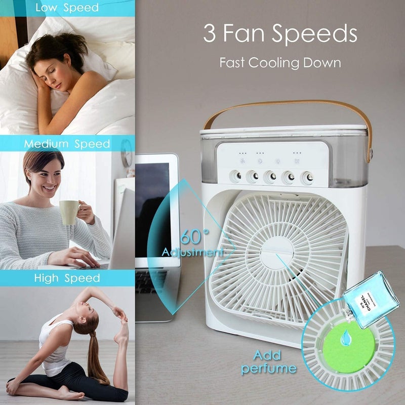 ONERIOUS Mini Cooler for Room Cooling Mini AC Portable Mini Fan Artic Cooler with 7 Colors LED Light 123 H Timer 3 Wind Speeds and 3 Spray Modes for OfficeHomeDorm MINI COOLER AC FAN 1208 - Image 3