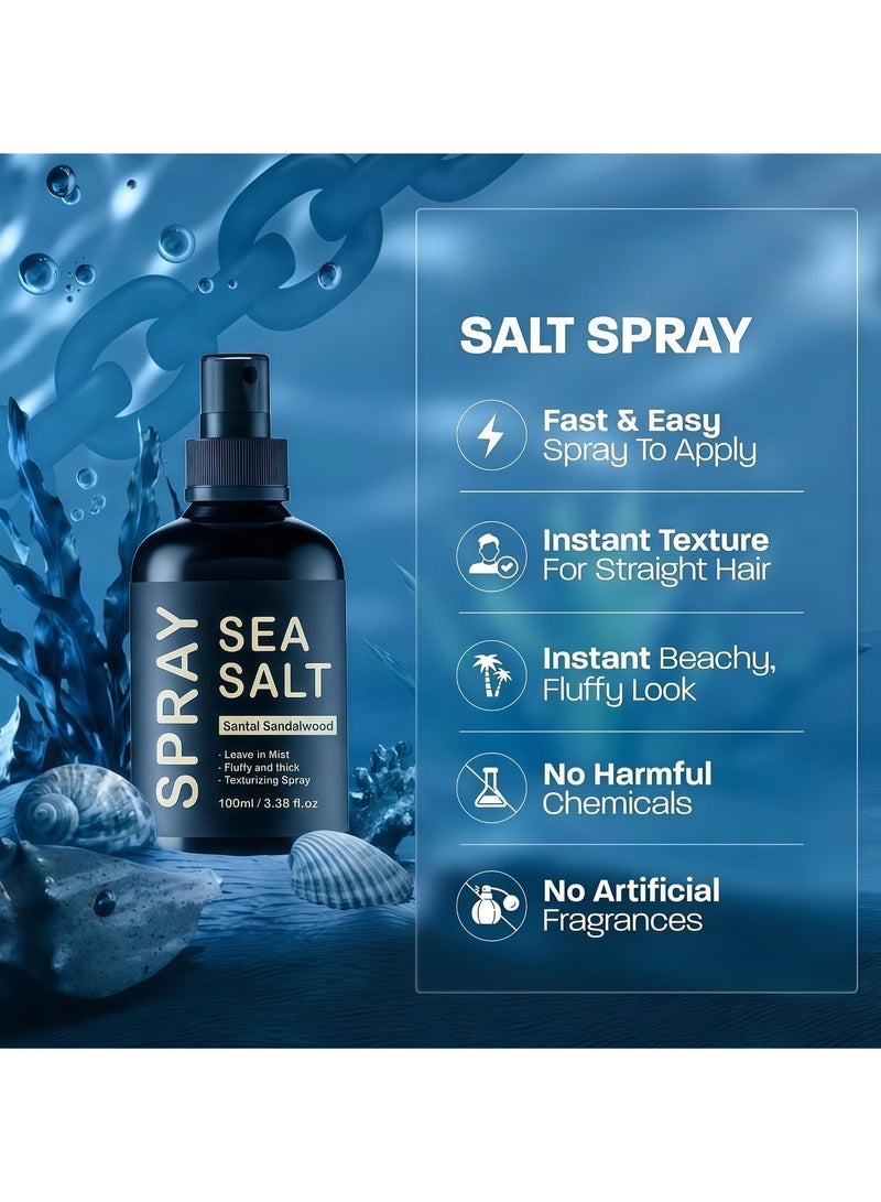 Sea Salt Spray for Hair - Texturizing Leave-in Mist with Keratin, Volumizing & Thickening Spray for Fluffy Beach Waves - Sandalwood Scent 100ml - Image 2