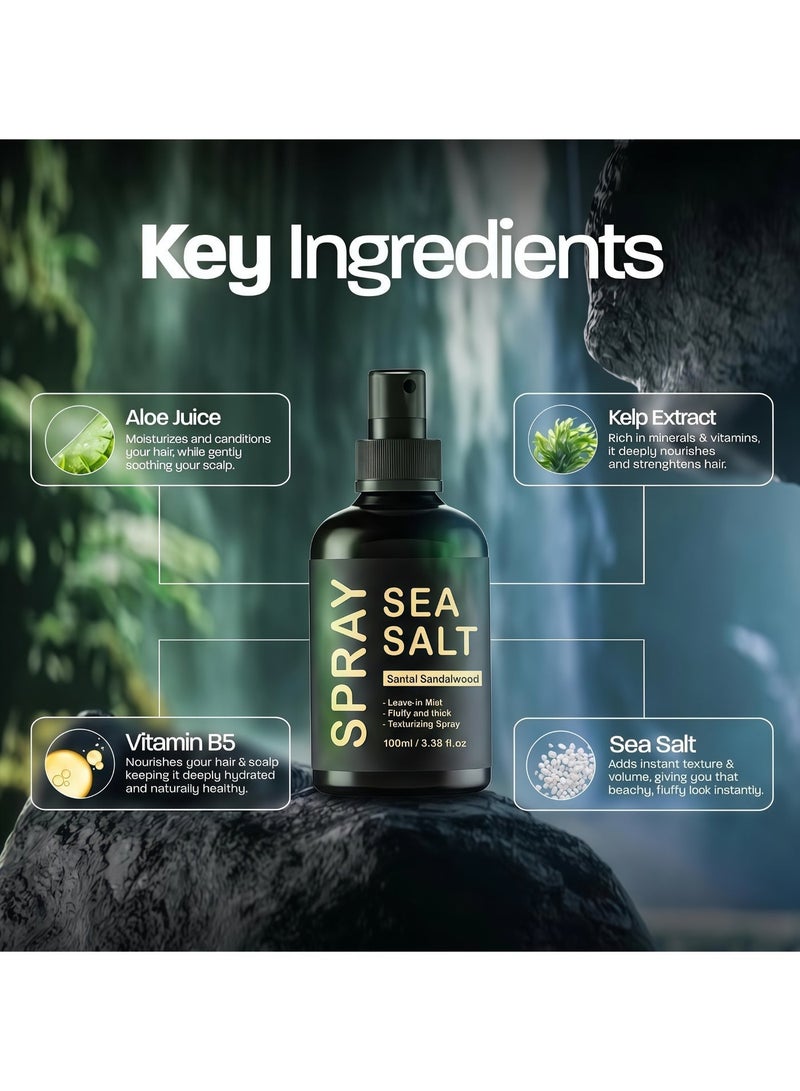 Sea Salt Spray for Hair - Texturizing Leave-in Mist with Keratin, Volumizing & Thickening Spray for Fluffy Beach Waves - Sandalwood Scent 100ml - Image 4