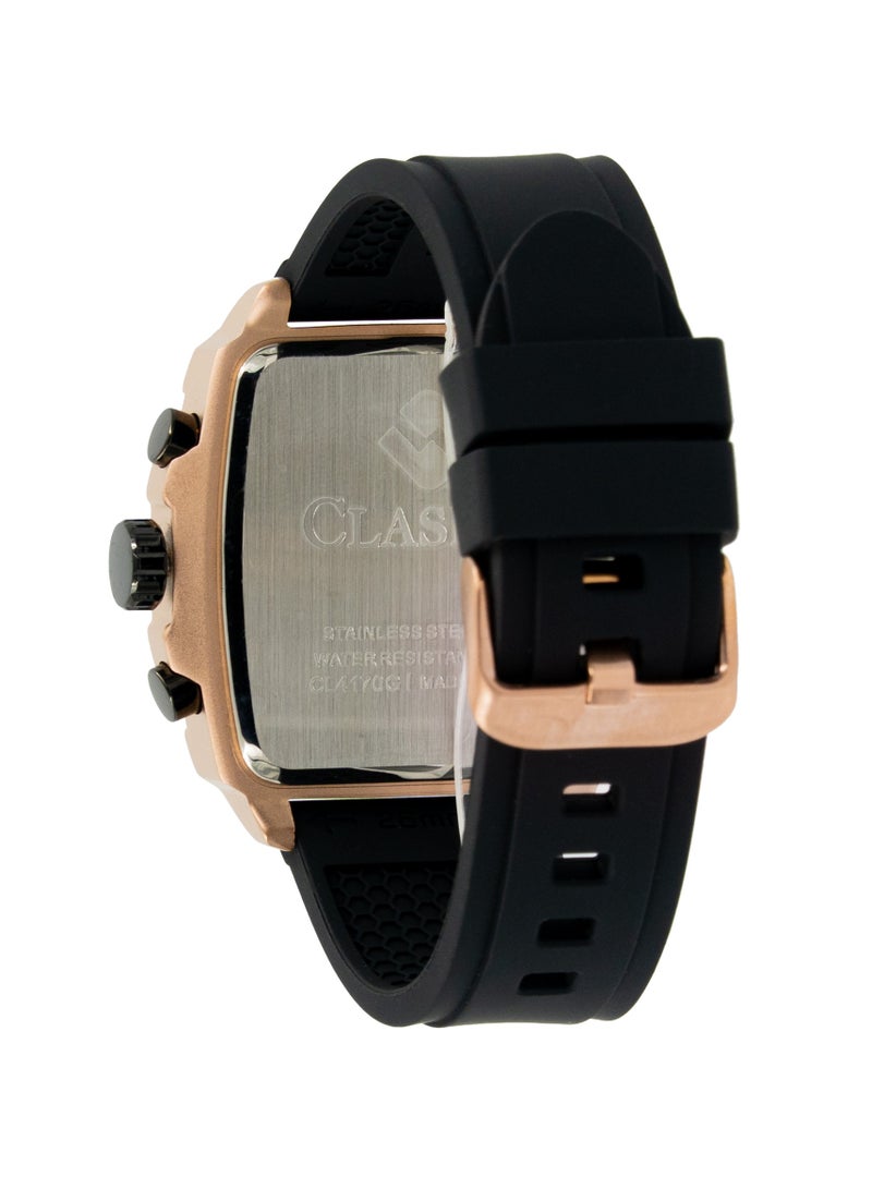 Clasico ساعة كرونوغراف للرجال من إندورانس - إصدار الأسود والذهبي الوردي | حركة كوارتز ي121 ذات 6 عقارب | قرص مستطيل مقاوم للماء | حزام سيليكون أصلي - Image 4