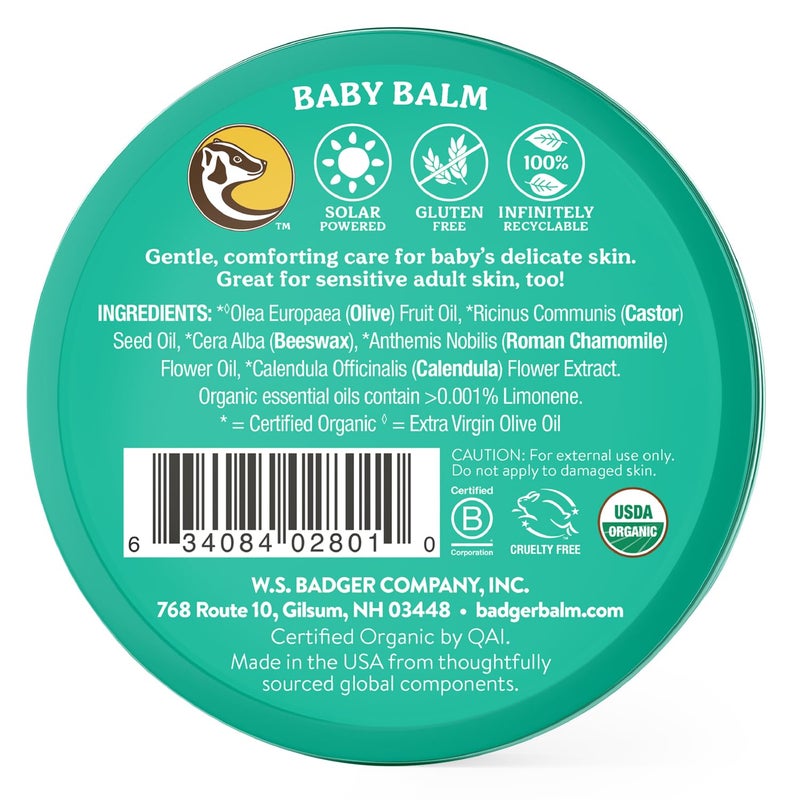 Badger Baby Balm w Chamomile Calendula, All Organic Baby Moisturizer for Cradle Cap Diaper Rash, Soothing Nourishing Gentle Baby Skin Care, Concentrated Baby Lotion for Newborn to Toddler, 2 oz - Image 2