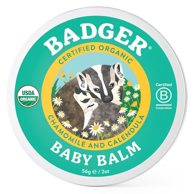 Badger Baby Balm w Chamomile Calendula, All Organic Baby Moisturizer for Cradle Cap Diaper Rash, Soothing Nourishing Gentle Baby Skin Care, Concentrated Baby Lotion for Newborn to Toddler, 2 oz - Image 1