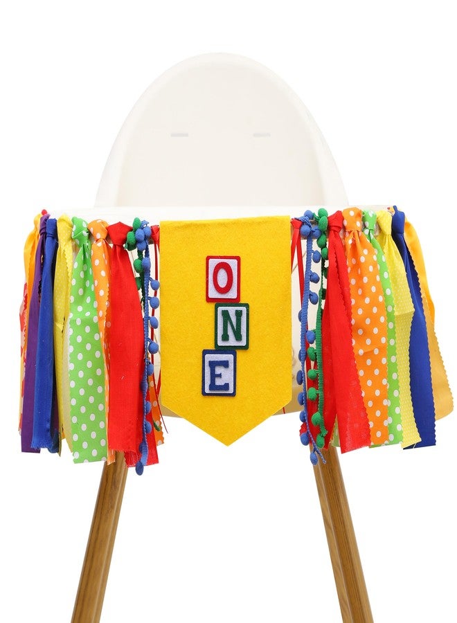 Jissoo Letter Blocks One High Chair Banner - First Birthday Decorations, Nursery Rhyme Highchair Garland With Ribbon Fabric,1st Birthday Photo Props,Cake Smash Party Colorful Banner - Image 1