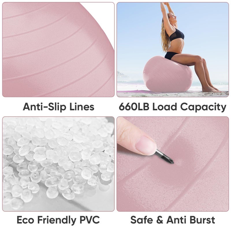 APEXUP Yoga Ball Exercise Ball Anti Slip Heavy Duty for Fitness, Balance & Core Workout (M (19"~22) 55cm, Pink) - Image 2