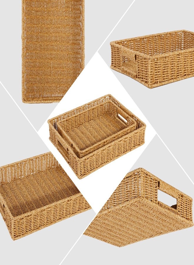 Fvstar 2pcs Woven Baskets Serving Trays with Handles, Poly Wicker Bread Basket Rectangular Platters for Fruit, Vegetables, Breakfast, Drinks, Snacks, Dining Coffee Table, 2 Size - Image 5
