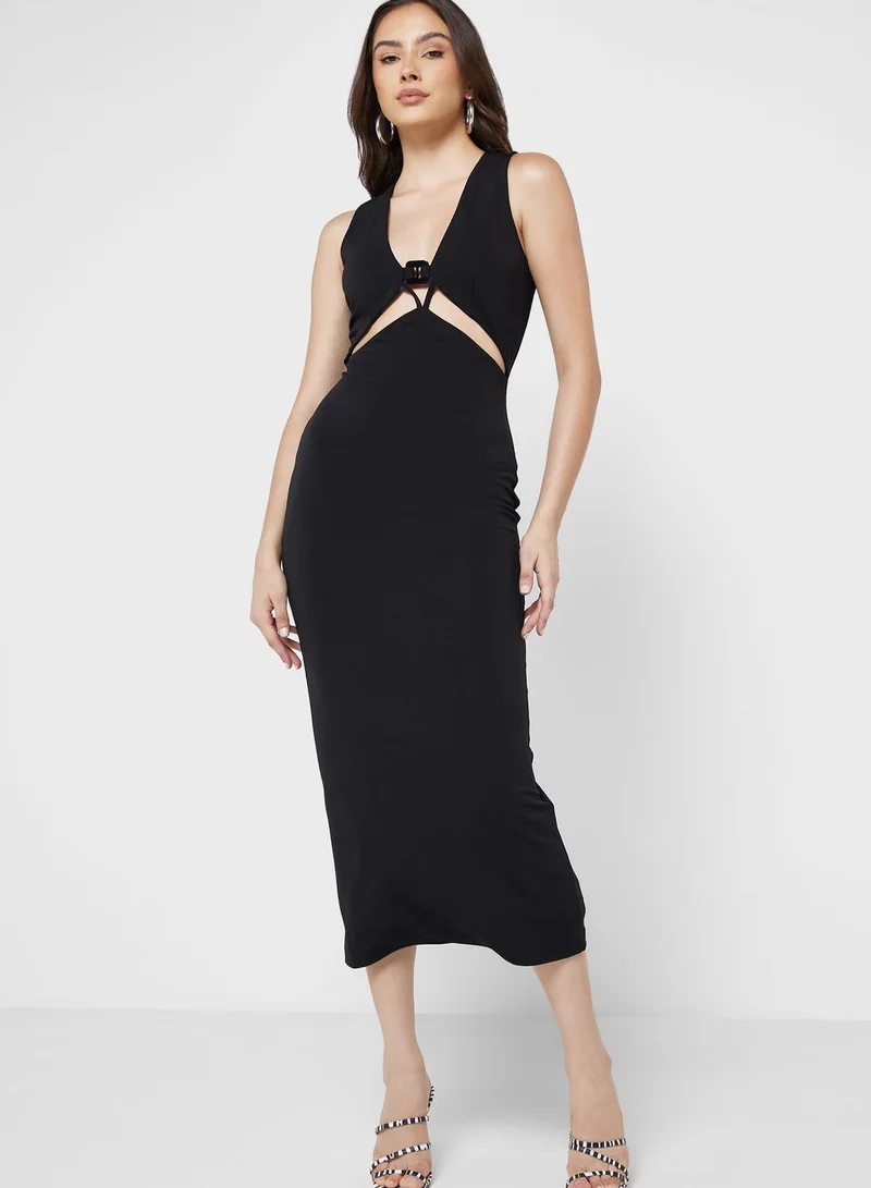 Finders Keepers Plunge Neck Cut Out Detail Dress