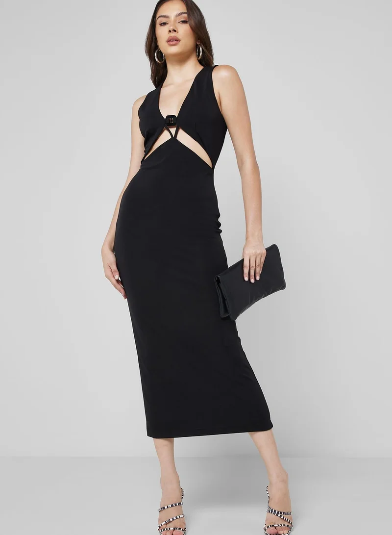 Finders Keepers Plunge Neck Cut Out Detail Dress