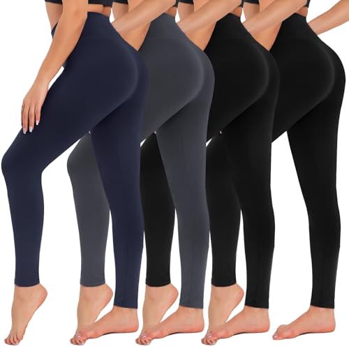 CAMPSNAIL 4 Pack Leggings for Women - High Waisted Tummy Control Yoga Pants for Workout Gym Black Leggings Plus Size Dance - Image 1