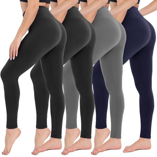 CAMPSNAIL 4 Pack Leggings for Women - High Waisted Tummy Control Yoga Pants for Workout Gym Black Leggings Plus Size Dance - Image 2