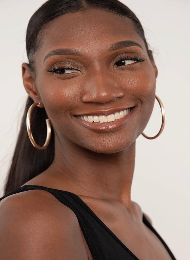 Sheila Fajl Everybody's Favorite Large 2.5 Inch Tubular Lightweight Hoop Earrings in Brush Champagne. 18k Gold and 18k Rose Gold Metal Plated - Image 5