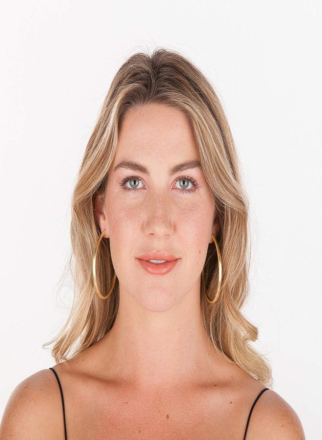 Sheila Fajl Everybody's Favorite Large 2.5 Inch Tubular Lightweight Hoop Earrings in Brush Champagne. 18k Gold and 18k Rose Gold Metal Plated - Image 4