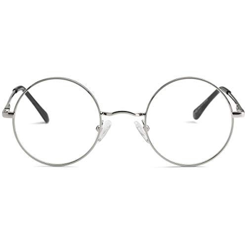 Kursan Small Round Clear Lens Glasses Non Prescription Circle Metal Frame Eyewear (Silver) - Image 2