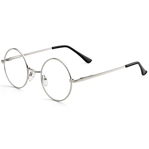 Kursan Small Round Clear Lens Glasses Non Prescription Circle Metal Frame Eyewear (Silver) - Image 5