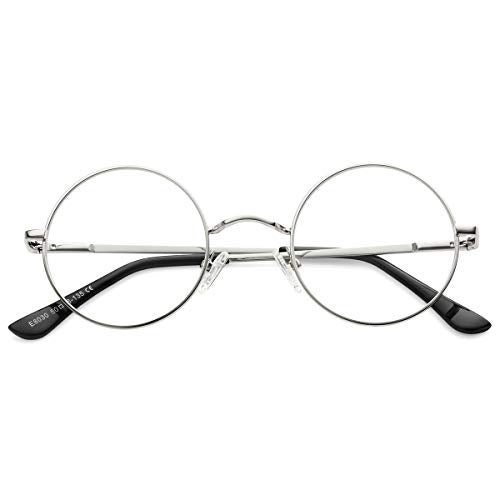 Kursan Small Round Clear Lens Glasses Non Prescription Circle Metal Frame Eyewear (Silver) - Image 4