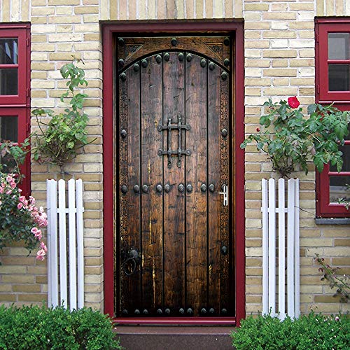 COLORSPRING 3D Dark Wood Door Decal Stickers Peel and Stick, Door Mural Cover Removable Self-Adhesive Wallpaper for Home Décor (MT-996) - Image 1
