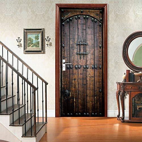 COLORSPRING 3D Dark Wood Door Decal Stickers Peel and Stick, Door Mural Cover Removable Self-Adhesive Wallpaper for Home Décor (MT-996) - Image 3