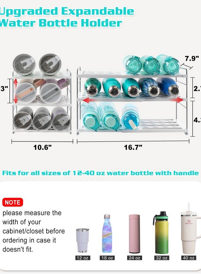 Cirhy 3-Tier Expandable Water Bottle Organizer for Cabinet, Adjustable Bottle Storage Rack for Tumbler, Travel Mug & Cup, Kitchen Pantry Organization Holder Compatible with Stanley Cups - Image 2