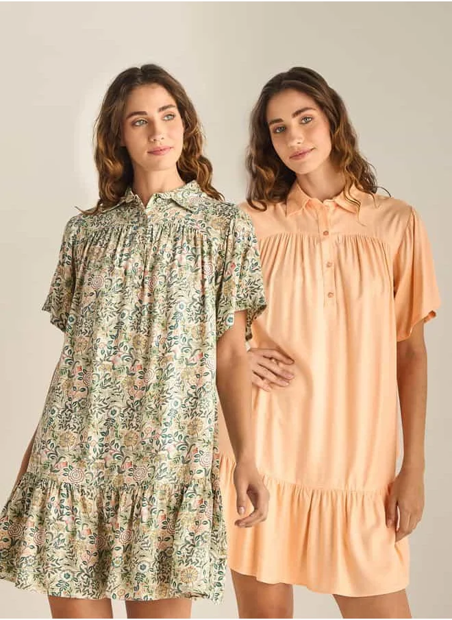 FAV Set of 2 - Assorted Short Sleeves Night Dress with Flounce Hem