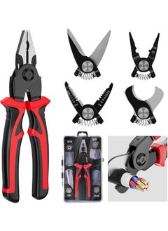 STANBONN 5in1 Electricians MultiTool Pliers Tool Kit with Replaceable Heads Wire Stripper Metal sheet Shear Scissors Cable Cutting and Crimping Linesman Pliers Power hand tools with Storage Case  - Image 1