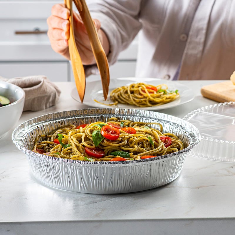 GUSTO [50 Count 9 Inch Disposable Round Aluminum Foil Pans with Clear Plastic Dome Lids, Great For Baking, Cooking, Storage, and Reheating (Formerly Comfy Package) - Image 4