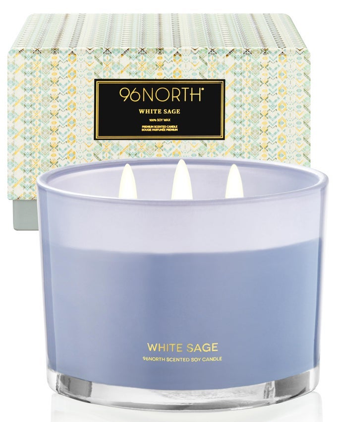LUXURY WHITE SAGE CANDLE LARGE 3 WICK JAR CANDLE UP TO 50 HOURS BURNING TIME 100 NATURAL SOY WAX RELAXING AROMATHERAPY AESTHETIC CANDLES HOUSEWARMING GIFT FOR MEN AND WOMEN