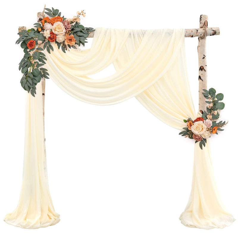 Showgeous الزفاف قوس اللف من النسيج 2 لوحات 28 "" x20ft beige قوس الزفاف الستائر للحفلات شيفون الأقمشة الستائر شافور الستائر الزفاف الزحف لاستقبال الستائر الخلفية الشفاهية للحفلات غنيمة - Image 2
