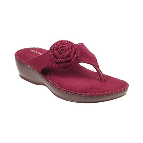 Mochi Women Maroon Suede Leather Comfort Slip-on Sandal UK/5 EU/38 (44-2) - Image 2