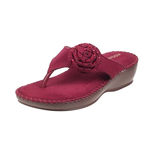 Mochi Women Maroon Suede Leather Comfort Slip-on Sandal UK/5 EU/38 (44-2) - Image 1