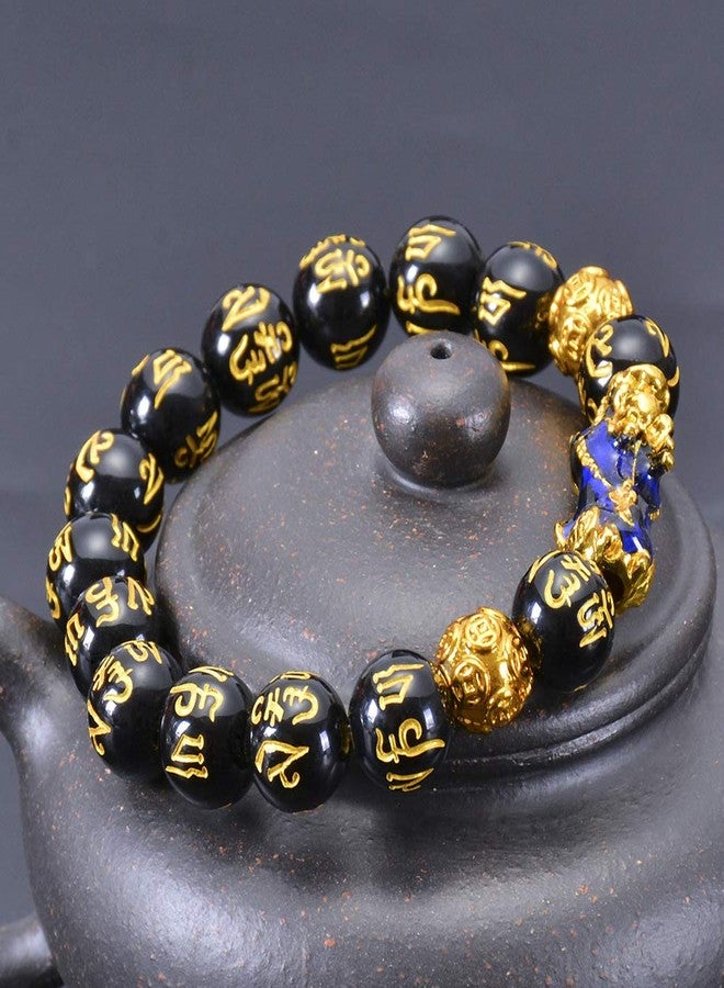 MANRUO Feng Shui 10mm Hand Carved Mantra Bead Bracelet with Golden Coins Bead and Color Changed Pi Xiu/Pi Yao Attract Wealth and Good Luck - Image 3